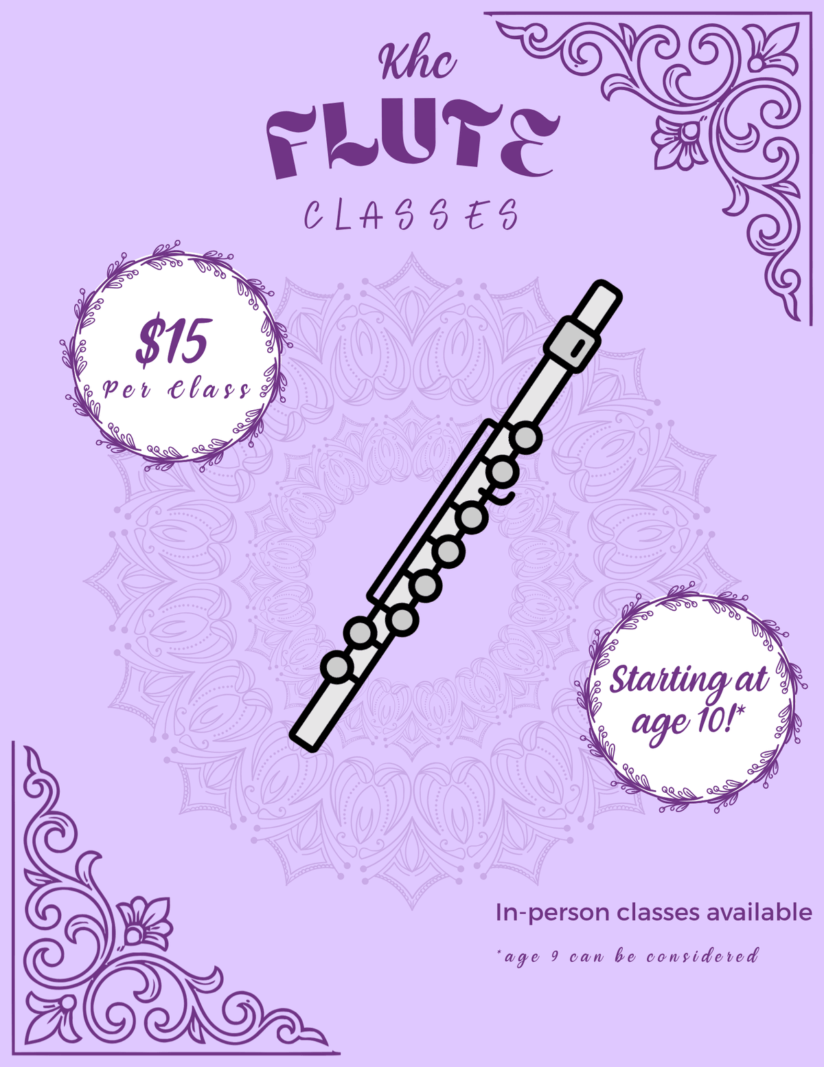 Flute classes,  per class