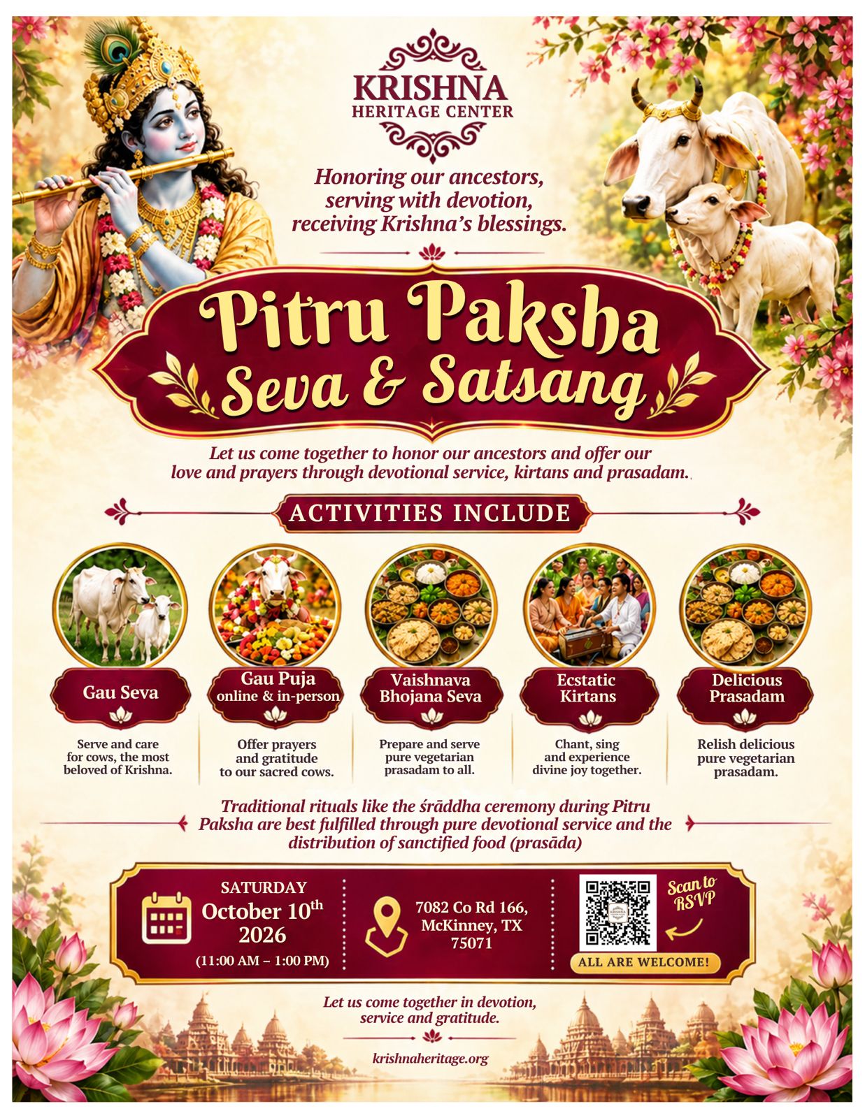 Pitru Paksha Seva & Satsang flyer, Saturday, October 10, 2026, 11:00 AM to 1:00 PM